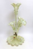 A Victorian Vaseline glass epergne, 56cm