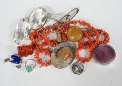 Sundry jewellery and other items including a coral branch necklace, silver brooch, silver and