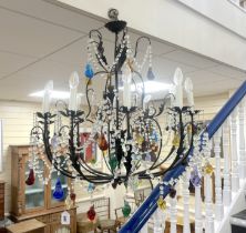 A ten branch Murano multi-coloured chandelier, 76cm high