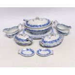 A mid 19th century Staffordshire blue and white child’s toy dinner service, largest 17cm wide (7)