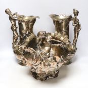 A pair of WMF Art Nouveau electroplated figural jugs and a similar mermaid jardiniere, unmarked,