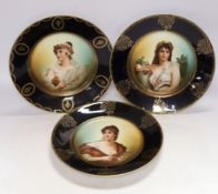 A set of three Rosenthal porcelain cabinet plates, decorated with classical females emblematic of