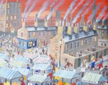 John Ormsby (b.1969), oil on canvas, Busy street scene with figures, signed and dated '12, 39 x
