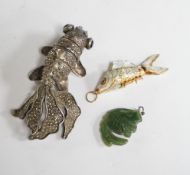 A Chinese? white metal, marcasite and cabochon set articulated model of a telescope goldfish?,
