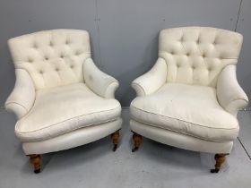 A pair of Victorian style upholstered buttonback armchairs, width 80cm, depth 70cm, height 85cm