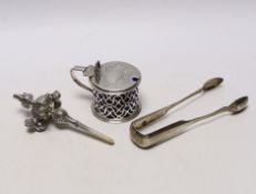 A Victorian pierced silver drum mustard pot, Charles & George Fox, London, 1854, a pair of 19th