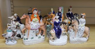 A Staffordshire pottery group of Prince and Princess, John Gilpin and six similar groups , tallest