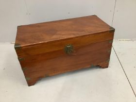 A Chinese brass mounted camphorwood trunk, width 93cm, depth 45cm, height 50cm