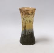 A Legras glass cameo vase of sheep grazing on a hillside, 14cm