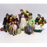 Royal Doulton figures: 'Girl Evacuee' and 'Boy Evacuee', 'The Old Balloon Seller', 'The Balloon