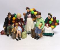 Royal Doulton figures: 'Girl Evacuee' and 'Boy Evacuee', 'The Old Balloon Seller', 'The Balloon
