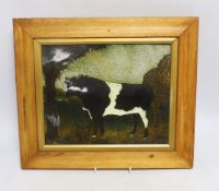 A framed Digby Turpin, enamelled plaque of a bull, overall 39cm wide x 34cm