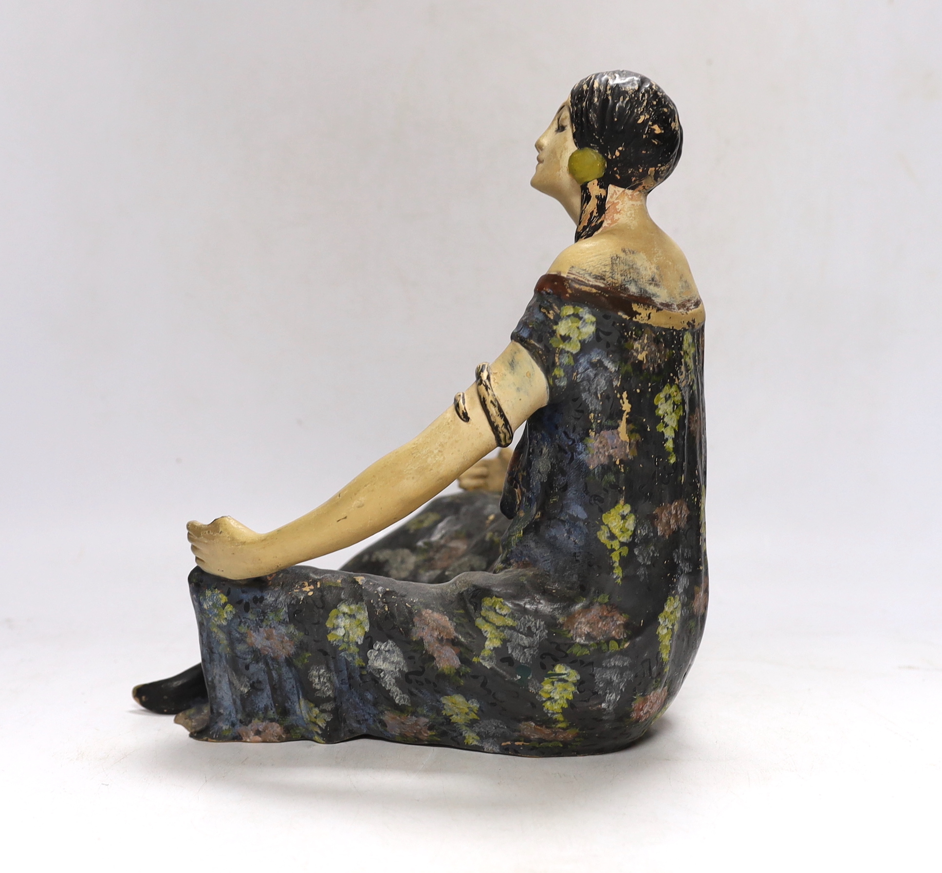 An Austrian painted terracotta figure of a seated girl, 27cm high - Image 3 of 4