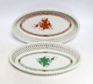 Two Herend oval porcelain basket dishes, 26.5cm