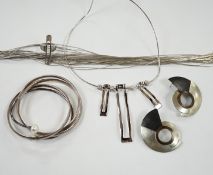 Contemporary 925 jewellery including necklace, ring earrings and two bracelets, etc.
