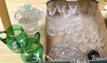 A quantity of mixed glass to include Mary Gregory style jugs, cut glass ware etc.