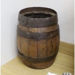 A wrought iron bound coopered oak barrel, 44cm