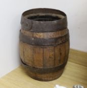 A wrought iron bound coopered oak barrel, 44cm