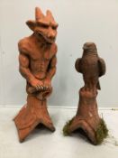 Two terracotta ridge tiles of a gargoyle and an eagle, larger height 70cm