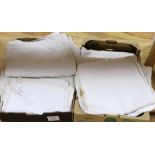 Nine plain thick French provincial linen sheets (in two boxes)