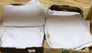 Nine plain thick French provincial linen sheets (in two boxes)