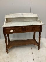 An early 20th French oak marble top washstand, width 100cm, depth 50cm, height 100cm