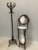 A Victorian style brass mounted mahogany washstand with pottery jug and basin, height 132cm,