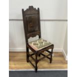 A William III oak backstool, late 17th century, width 44cm, depth 38cm, height 140cm