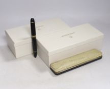 Two Waterman pens; a ball point and a fountain pen, a Montblanc fountain pen and a Parker fountain