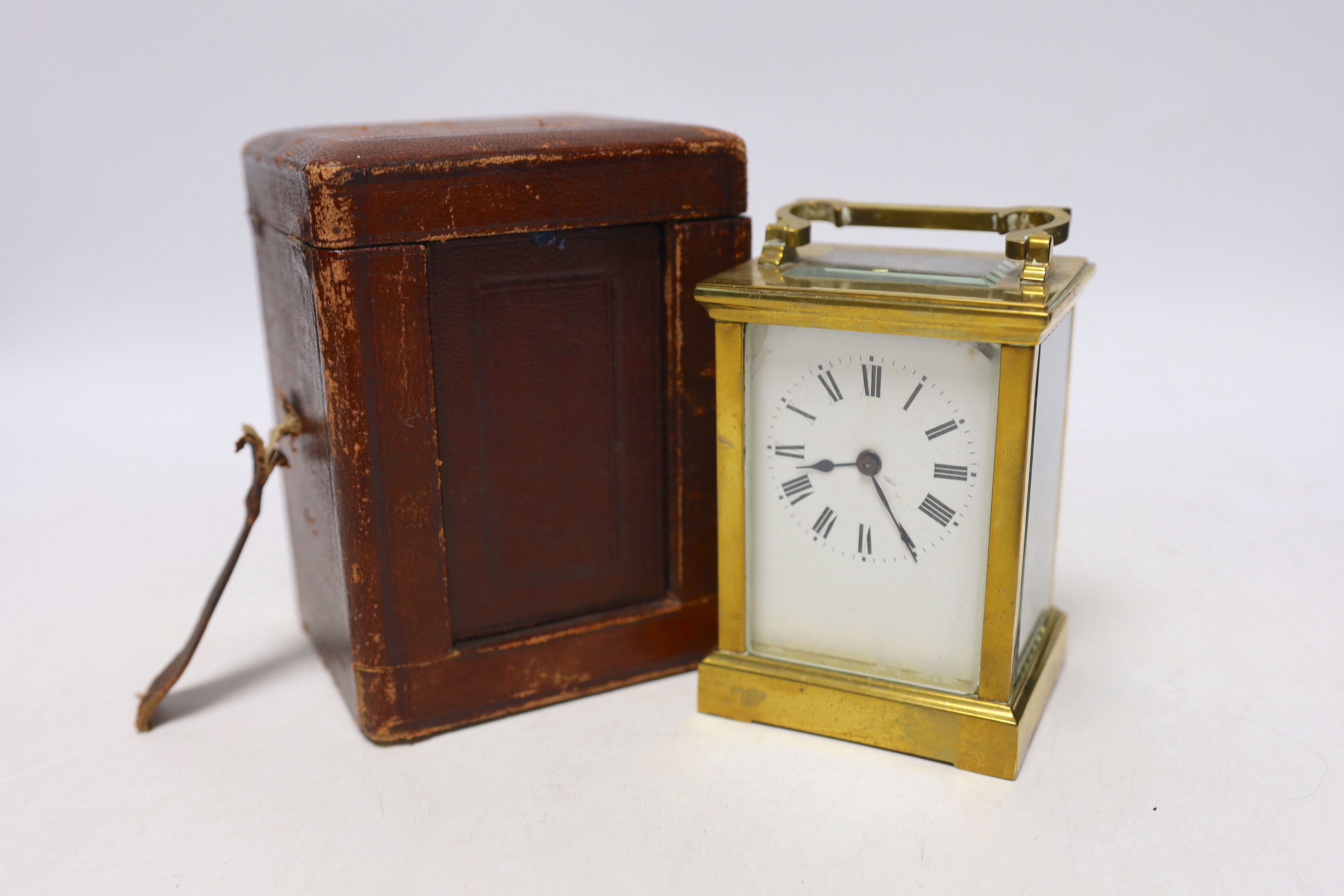 A cased brass carriage timepiece, 14cm high - Image 6 of 6