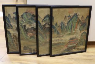 Late 19th century Chinese school, a set of four watercolour landscape paintings on silk, 31 x 25cm