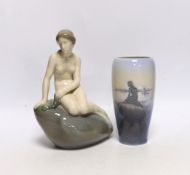 A Royal Copenhagen 'Little Mermaid' figure and a ‘Langelinie’ vase, 23cm high