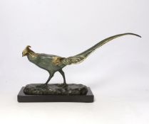 Irénée Rochard (1906-1984), an Art Deco patinated bronze of a pheasant, partially gilt, signed, 36cm