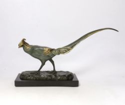 Irénée Rochard (1906-1984), an Art Deco patinated bronze of a pheasant, partially gilt, signed, 36cm