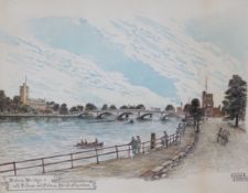 Llwyd Roberts (1875-1940), ink and watercolour, Putney Bridge with Fulham and Putney Parish