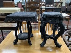 An Indian square hardwood occasional table, width 48cm, height 54cm, together with a similar