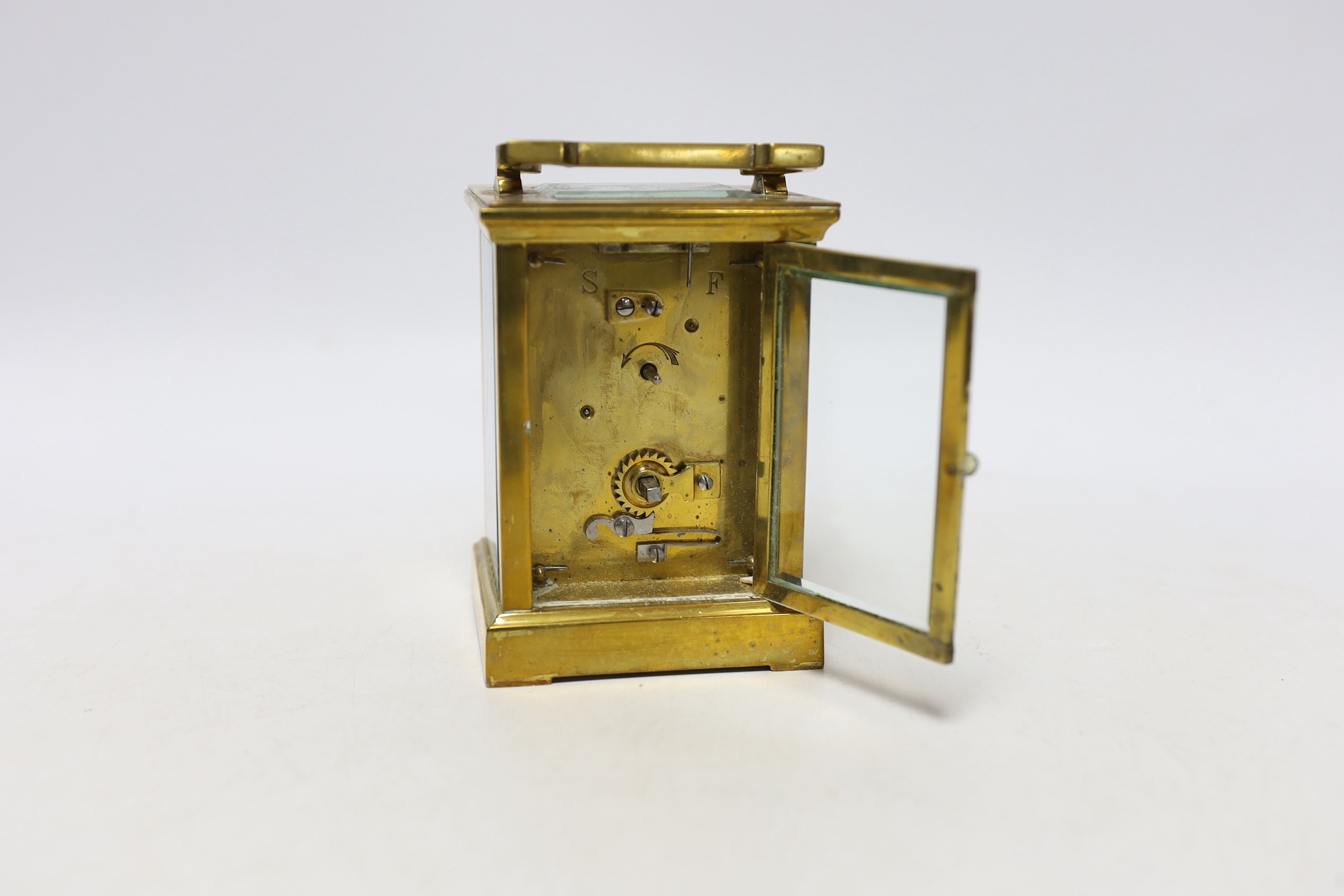 A cased brass carriage timepiece, 14cm high - Image 4 of 6