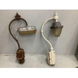 Two vintage swan neck iron street lights, height 115cm