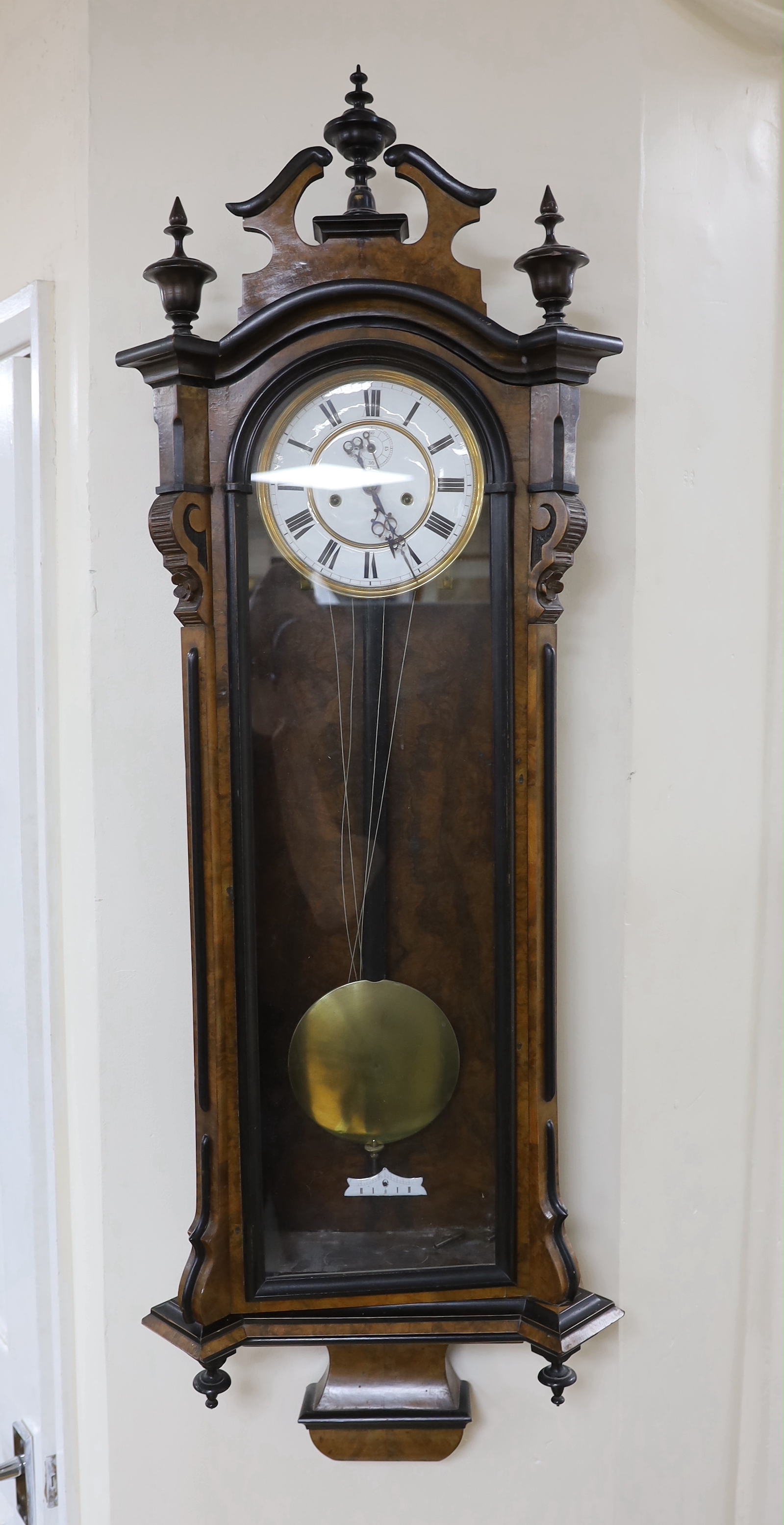 A 19th century Vienna regulator wall clock, 113cm high