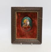 A Limoges oval enamelled plaque of a medieval girl, signed to the reverse, E. Blanchez, framed,