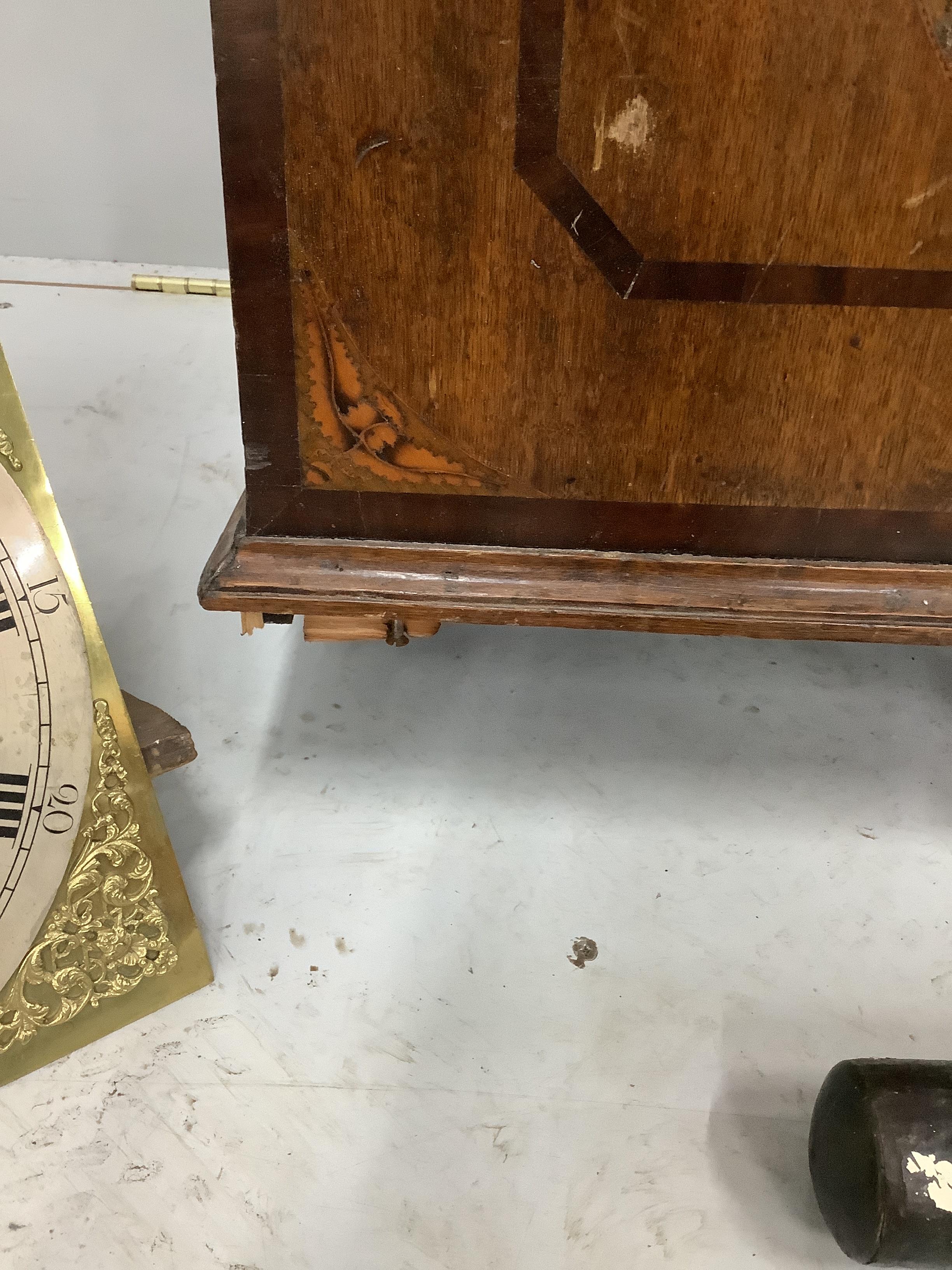 An early 19th century inlaid oak eight day longcase clock, marked Edward Heys, Brindle, in need of - Image 3 of 4