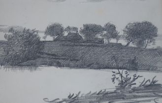 Attributed to William Strang RA (Scottish, 1859-1921), pencil sketch, River landscape, unsigned,