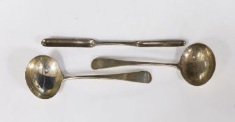 A late George II silver marrow scoop, London, 1757 and a pair of George III silver Old English