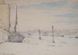David Muirhead, ARA, (1876-1930), watercolour, Waterloo Bridge, signed and dated 1919, exhibition