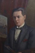 Owen Forrest (20th. C), oil on canvas, Portrait of an artist, probably a self-portrait, unsigned, 75
