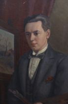 Owen Forrest (20th. C), oil on canvas, Portrait of an artist, probably a self-portrait, unsigned, 75