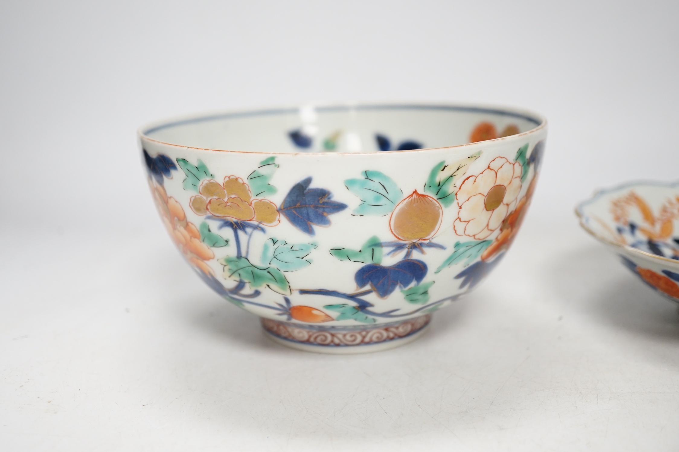 A Japanese Imari bowl and three dishes, 19th century, bowl 15cm diameter - Image 4 of 10