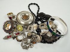 A group of assorted mainly silver and 925 jewellery, including a Georg Jensen twin dolphin brooch,
