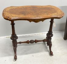 A Victorian inlaid burr walnut rectangular centre table, width 78cm, depth 44cm, height 72cm