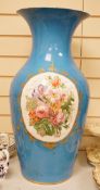 A large 19th century Sevres style blue porcelain decorated vase, 65cm (a.f.)